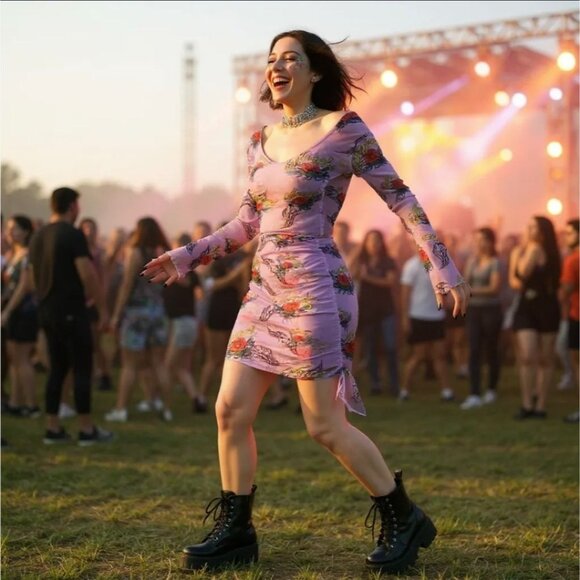 Ruched Tie Mini Skirt by NGOrder – Bold Festival Bloom Adjustable Edition NWT S - Picture 2 of 3